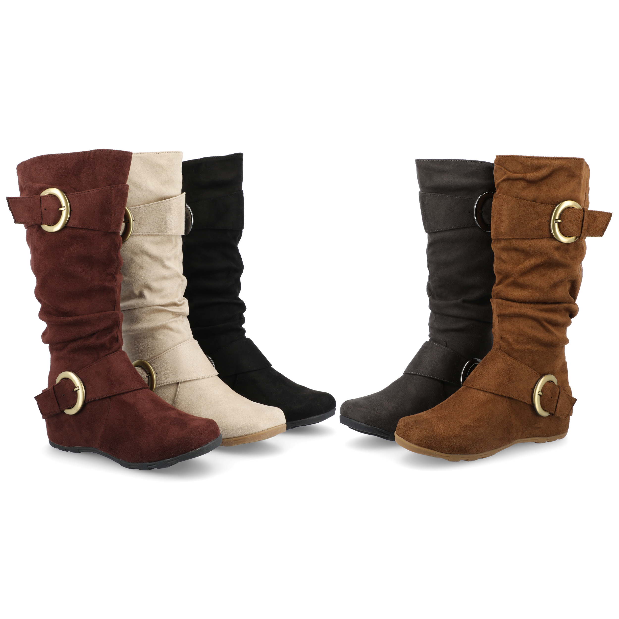 Anne Michelle by Journee Womens Buckle Accent Slouchy Mid Calf Boots 