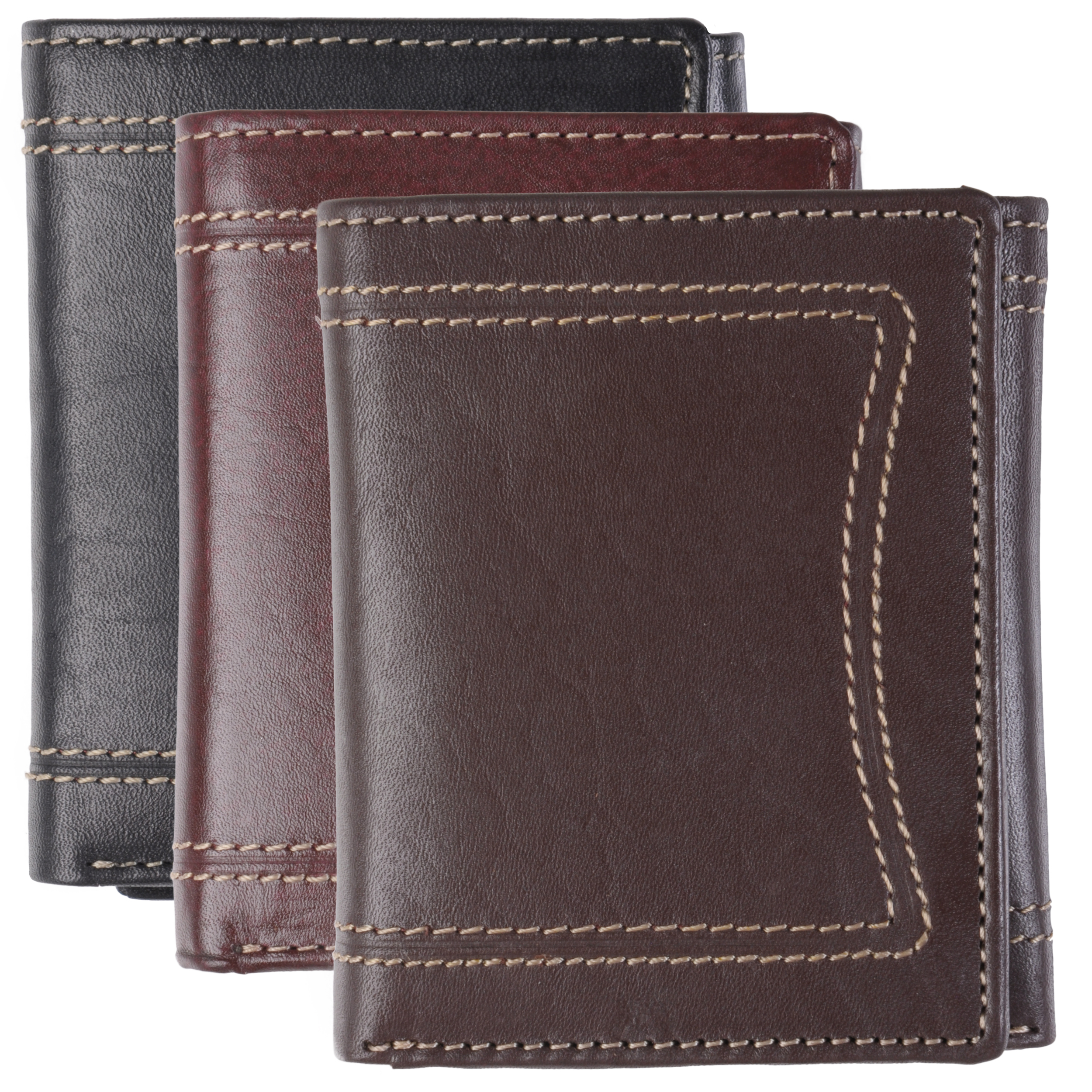 Daxx Mens Topstitched Tri-fold Genuine Leather Wallet